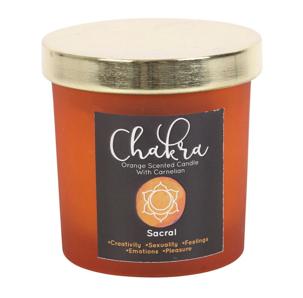 SACRAL CHAKRA ORANGE CRYSTAL CHIP CANDLE