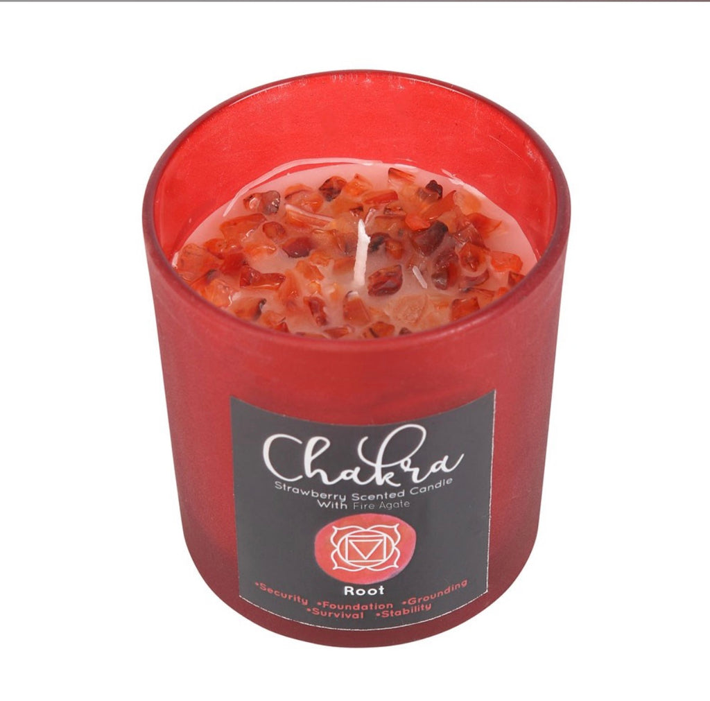 ROOT CHAKRA STRAWBERRY CRYSTAL CHIP CANDLE