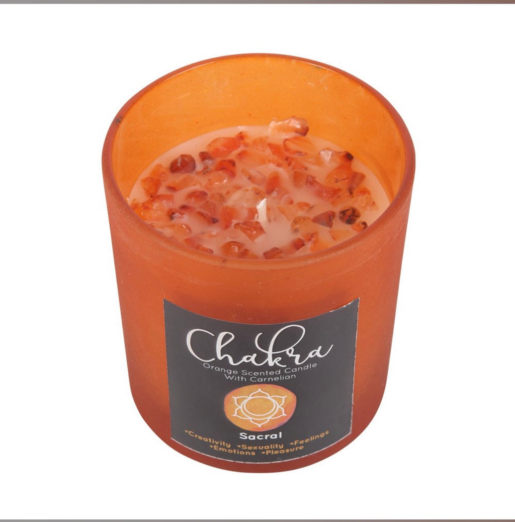 SACRAL CHAKRA ORANGE CRYSTAL CHIP CANDLE