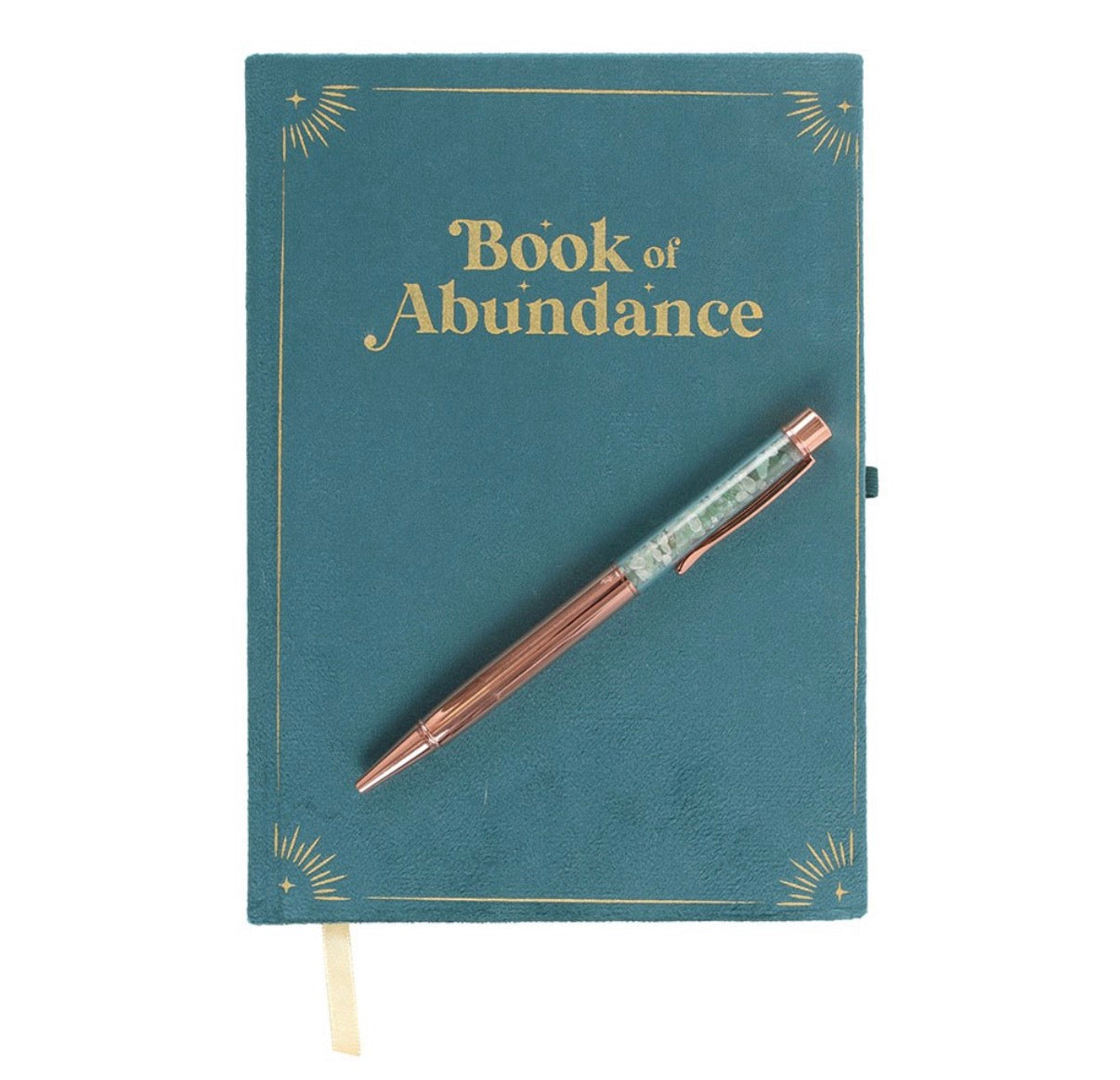 BOOK OF ABUNDANCE JOURNAL WITH GREEN AVENTURINE CRYSTAL PEN