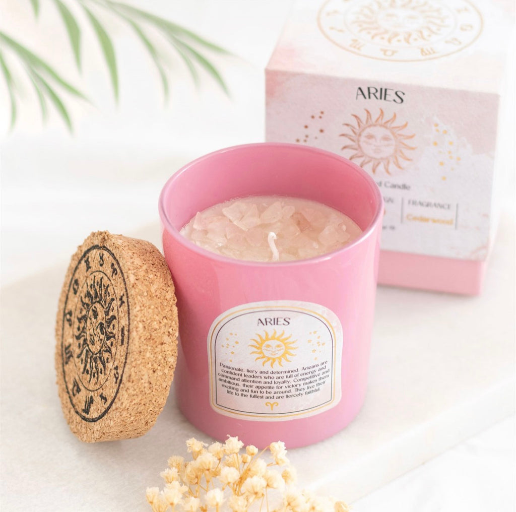 ARIES CEDARWOOD GEMSTONE ZODIAC CANDLE