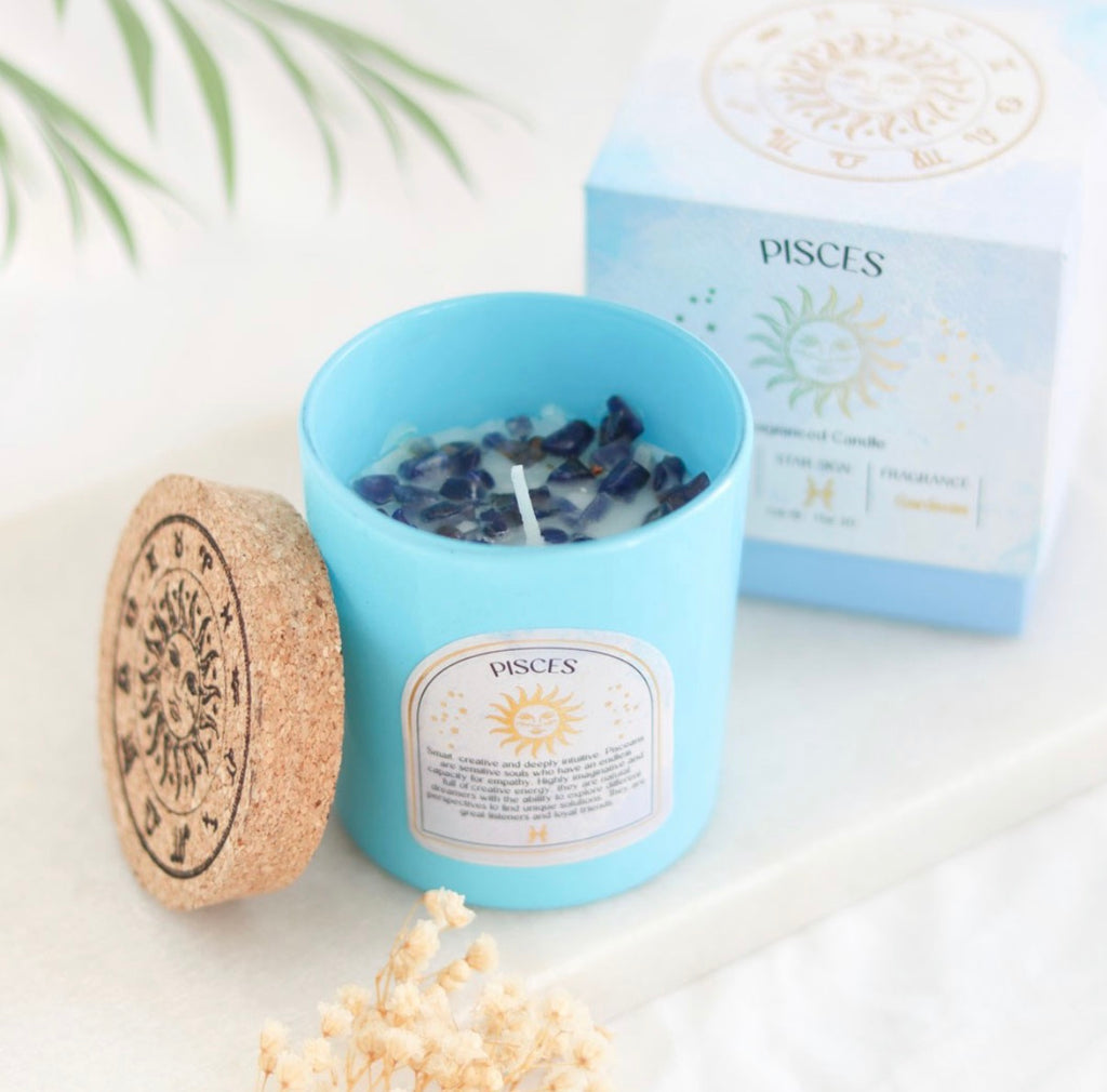 PISCES GARDENIA GEMSTONE ZODIAC CANDLE